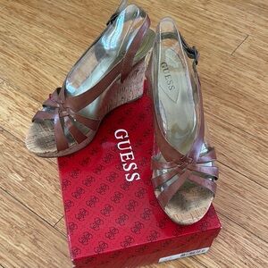 Guess Brown Wedge Shoes with Bow Detail
